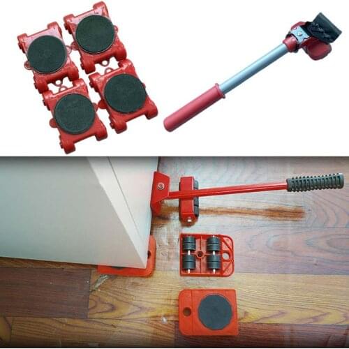 W3JE Furniture Mover Tool Transport Lifter Heavy Stuffs Moving 4 Wheeled Roller with 1 Bar