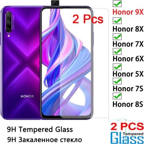 2 Piece HD Hard Tempered Glass for Huawei Honor 9X Pro 7X 6X 5X 8S 7S Screen Protector Film 9H Protective Glass for Honor 9X Pro