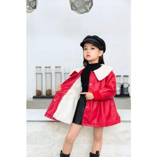 1-8 Years Old Kids Girl Velvet Leather Jacket Fall Winter Thick Warm Turn Down Collar A Line Coats Children Outerwear