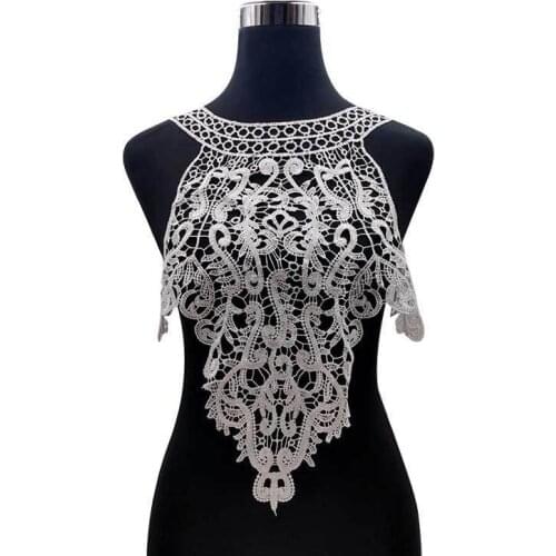 1PCS Exquisite Cotton Embroidery Lace Corsage Collar Trim Decorative Lace Applique Patches Wedding Dress Garment Sewing Supplies