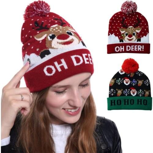 1 Pcs Christmas LED Hat Christmas Party Beanie Christmas Santa Hat Luminous Knit Hat Adult Children For Party