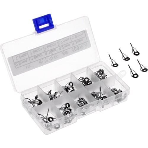100Pcs/box Stainless Steel Fishing Rod Guides Eye Rings Pole Tip Repair Kit 10 Sizes
