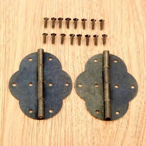 2pcs Antique Jewelry Wooden Box Decorative Hinges 69*54mm Vintage Furniture Hinges Cabinet Drawer Door Butt Hinge with Screws