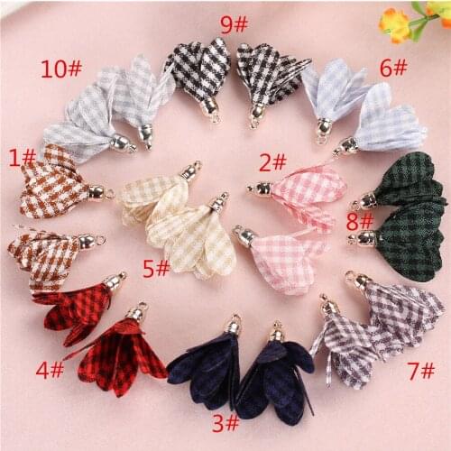 20pc/lots Plaid Short Small Mini Fabric Tassels Fringes Pendants For Earrings Jewelry Making Diy Crafts Bag Dress Needlework