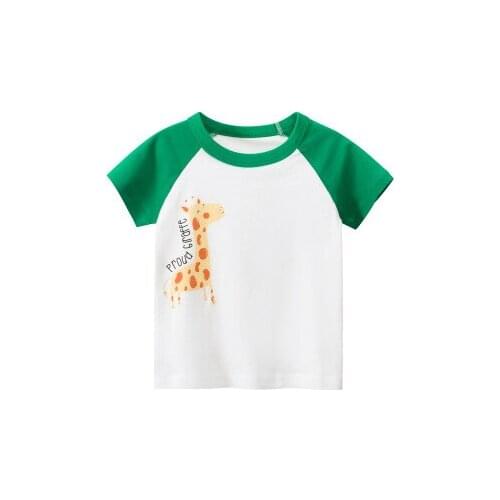 2020 Summer New Childrens Cotton Short Sleeve T Shirt Kids Boys Cartoon Giraffe Casual Top Tees Toddler Girl Wild T Shirts 2-8Y