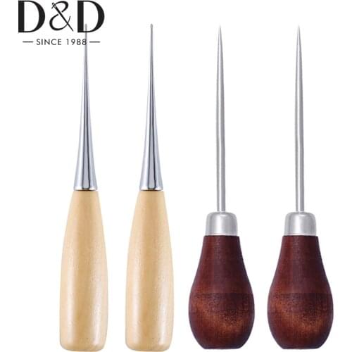 4Pcs Wooden Handle Gourd Shape Scratch Awl Tool Pin Punching for Leather Pouch Hole DIY Handmade Leather Craft Awl Supplies