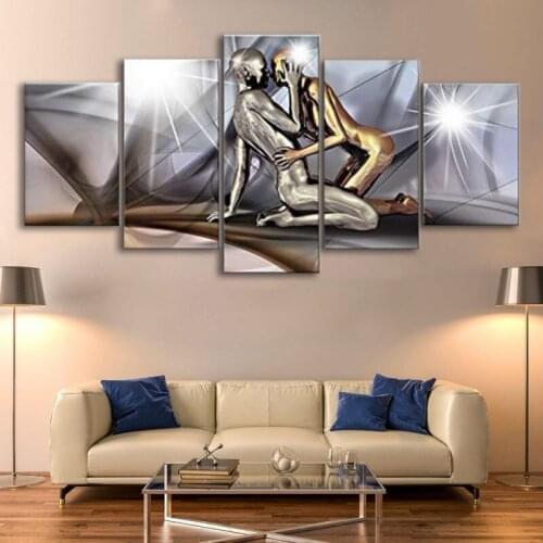 5 Pieces Of Modern Home Decoration Painting Canvas Decoration Painting-couple Kiss (painting Core 100*55cm)