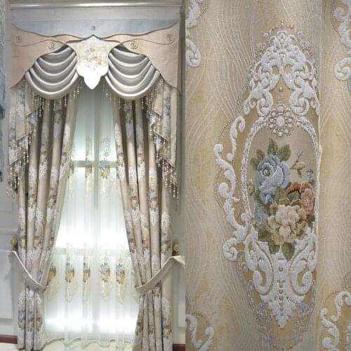 Beige European Embossed Jacquard Curtain Luxuriy Chenille Curtain Tulle For Living Room Bedroom Hotel Luxury Villa Home Decor 4
