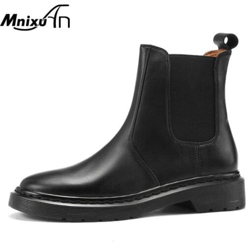 British Style Chelsea Boots Female Women Shoes Platform Chunky Middle Heels Real Leather Black Booties Winter Warm Fur Shoes New