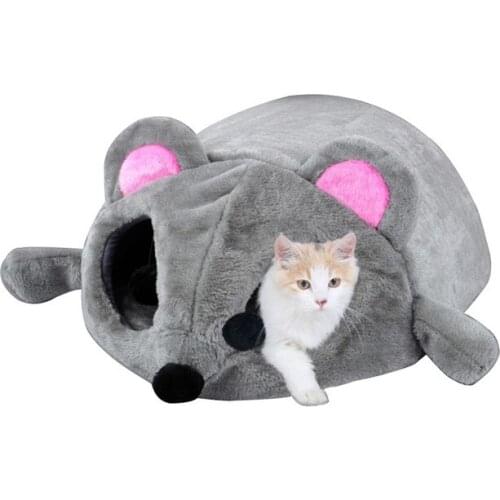 Gray Mouse Form Cat House Waterproof Small Cats Dogs Cave Bed Removable Bottom Soft Fleece Cat House Cute Cat Bed House