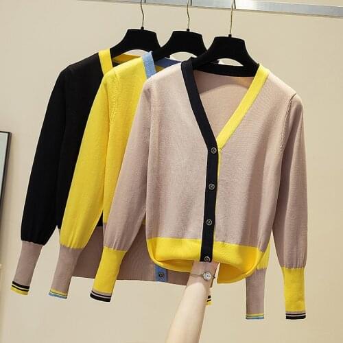 V Neck Single-Breasted Korean Cardigan Feminino Sweater Women 2021 Autumn Hit Color Slim Long Sleeve Fashion Elegant Ladies Tops