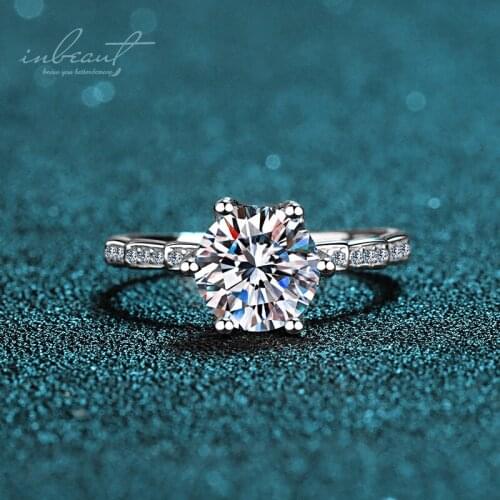 Inbeaut 2 ct Big Size Moissanite Ring 925 Silver Excellent Cut Pass Diamond Test Round D Color Stone Engagement Ring for Women