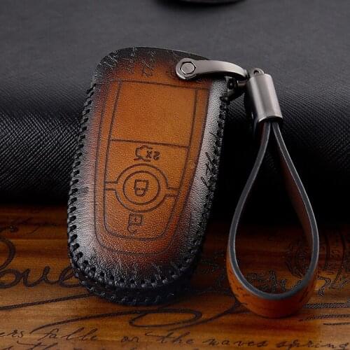 Retro style leather Car Key Case Cover For Ford Mondeo Fusion F150 Mustang Explorer Edge Ecosport F-150 F-250