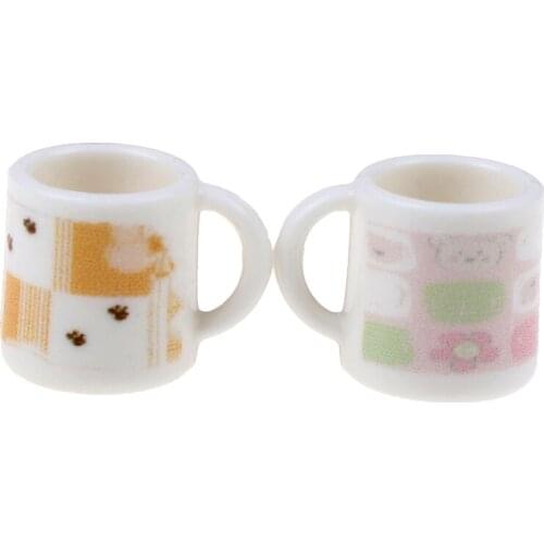 2Pcs/Lot 1:12 Dolls House Miniature Mugs Cups Direction Furniture Toys Plactic Coffee Tea Cups Dollhouse Accessory