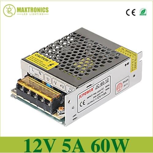 Best quality 12V 5A 60W Switching Power Supply Driver for LED Strip AC 110-240V Input to DC 12V Fast shipping by DHL