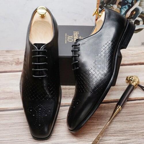 Top Brand Men Leather Shoes Black Brown Sqare Toe Lace Up Elegant Mens Dress Shoes Wedding Office Business Oxford Shoes For Men