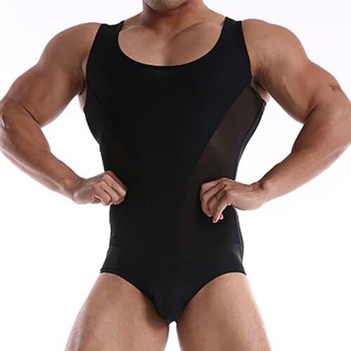 Men Undershirt Leotard Mesh Breathable Sports Bodybuilding Bodysuit Corset Jockstrap Swimwear Wrestling Singlet Workout Jumpsuit