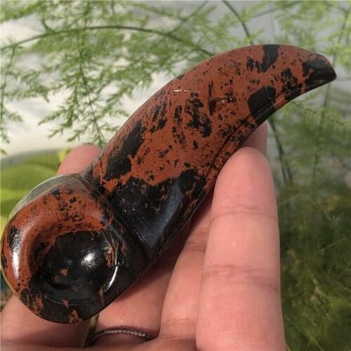 Natural red obsidian crystal bird head crow hand - carved interior decorative animal display