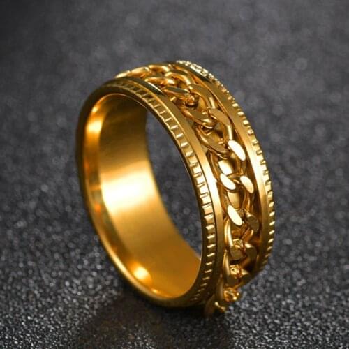 New Trend Classic Spinner Chain Men Rings Cool Stainless Steel 8mm Width Fashion Rings For Men Women Jewelry Party Gift