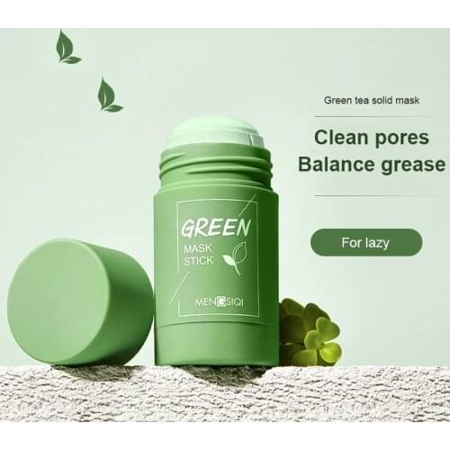 Green Tea Cleansing Solid Mask Eggplant Purifying Clay Mask Stick Oil Control Anti-Acne Mud Mask Women Beauty Facial Skin Care