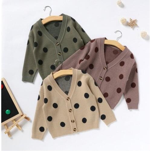2 3 4 5 6 7 Years Toddler Baby Sweater Fashion Korean Dot Printing Knit Cardigan Kids Clothing Boys Girls Sweaters High Quality