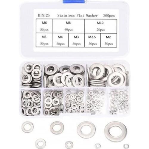 304 Stainless Steel Flat Washer Seal Ring Spacer Suit Screw Meson Metal Gasket Suit M2 M2.5 M3 M4 M5 M6 M8 M10 Combination Suit