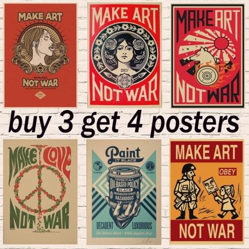 Make Art Not War poster vintage style posters Home Wall Decoration wall Retro kraft paper buy 3 get 4 postes New style