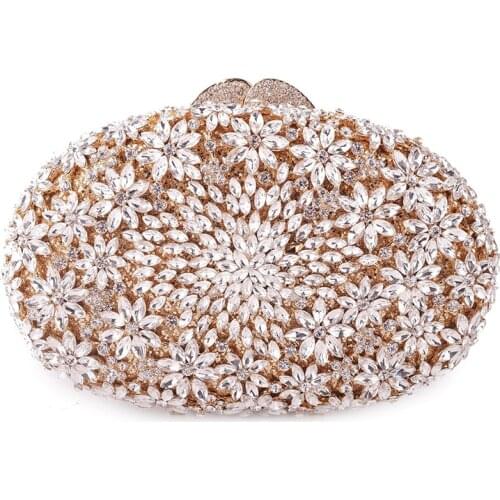 Luxury White Rhinestone Clutch Evening Bags Gold Metal Women Party Handbags Fashion Crystal Ladies Clutches Purses Female Bags