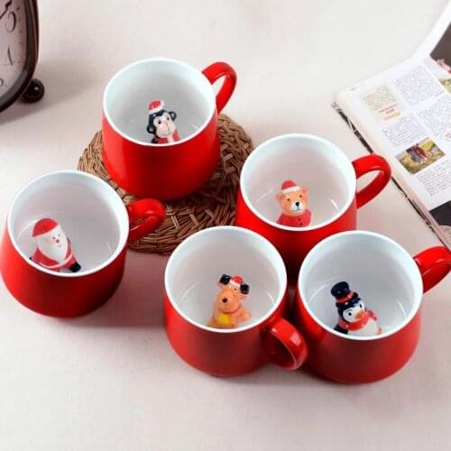 Christmas Gift Coffee Milk Breakfast Mug Snowman Ceramic Tea Cup Cartoon 3D Animal Office Drinkware Decor