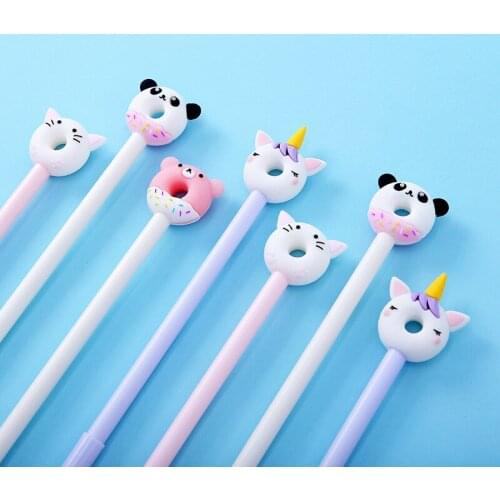24 Pcs/Lot Donuts Pen Ballpoint 0.5mm Black Color Gel Ink Pens for Writing Cute Bear Panda Unicorn Wholesale Office School F122