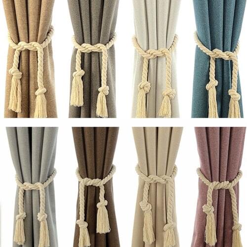 Curtain Buckles Tie Rope Handmade Weaving Cotton Linen Rope Curtain Clips Beige Tiebacks Holder Shower Curtain Rings Home Decor