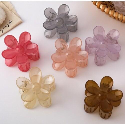 1 Pcs Flower Hair Claw Clips Barrette Jelly Colors Acrylic Ponytail Crab Girls Hairpin Hair Styling Accessories For Women