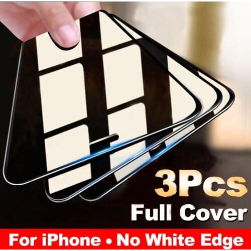 3PCS Full Cover Protective glass on For iPhone 11 Pro Max tempered Glass Film On iPhone X XR XS Max Screen Protector Curved Edge