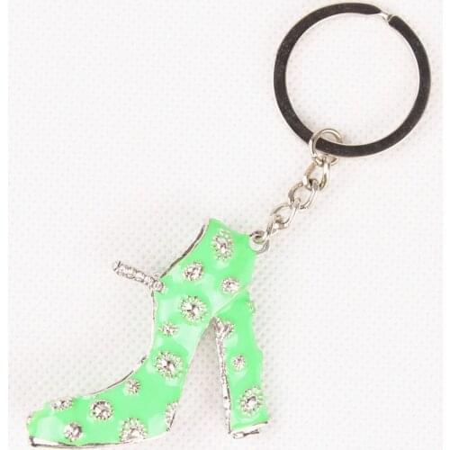 Green High-Heel Shoe New Cute Crystal Charm Purse Handbag Car Key Keyring Keychain Party Wedding Birthday Gift