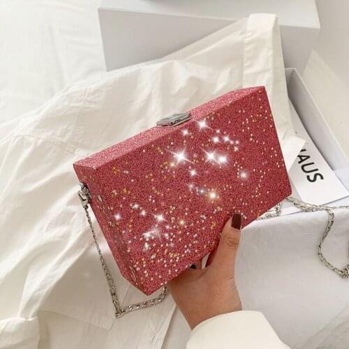 Women Pu Shoulder Bag Girls Small Box Shape Handbags Women Chain Messenger Bags Ladies Fashion Sequin Star Small Square Bag
