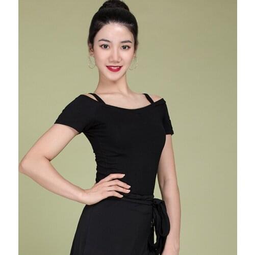 WomenS Latin Dance Shirt New One-Shoulder Sling Short-Sleeved Tops Practice Clothes National Standard Dance Latin Wear DN9372