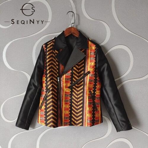 SEQINYY Twill Black Jacket Spring Summer New Fashion Design Women Runway Vintage Orange Print High Quality Top