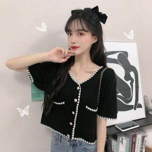 Woman TShirts Summer V-neck Loose Short-Sleeved Sweater Top for Women Crop Top Mujer Camisetas