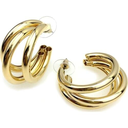 Punk 3 Layered Metal Tube Stud Earrings For Women Geometric Earring Statement Brincos Fashion Jewelry UKMOC