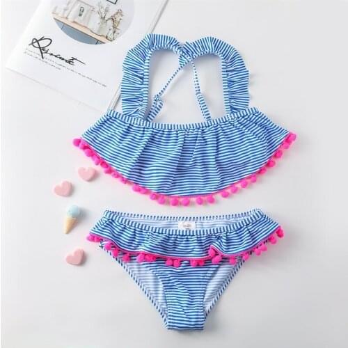 8-9 Years Teenager Girl Bikini Set Striped Girl Swimsuit Kids Cross Bandage Two Piece Children Swimwear Cute Swimming Suit Girl