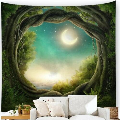 Starry Sky Moon Tree Tapestry Wall Hanging Blanket Sea Landscape Bohemia Dorm Boho Decor Wall Cloth Tapestries Psychedelic Mural