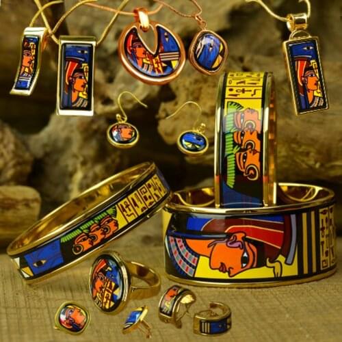 2021 new accessories Cleopatra series fashion enamel jewelry new cloisonne woman bracelet pendant ring earrings