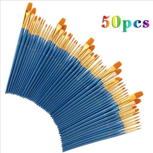Students Draw Brushes Watercolor Pens Oil Paint Brushes Paint Coloring Pen Brushes 50Pcs