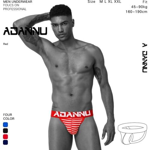 ADANNU Brand Sexy Mens Jockstraps Cotton Solid Sexy Jocks Bikini G-strings Men Thong Cuecas Male Panties Briefs Gay Underwear