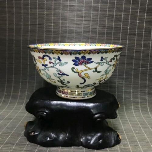 Boutique Qianlong anual esmaltado riqueza y flores, cuenco de porcelana antigua de phlum Penh
