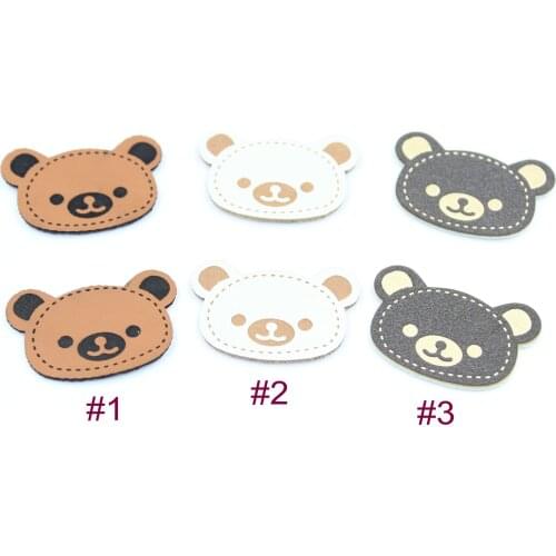50PCS Embossed Bear Head PU Leather Label Tags 32mm for DIY Sewing Embellishment, Handmade Crafts, Patchwork, Apparel Accessory