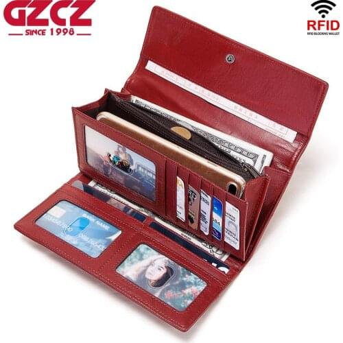 Brand 100% Genuine Leather Women Wallet Red Female Long Clutch Lady Fashion Portomonee Card Holders Zippers Coin Purse Money Bag