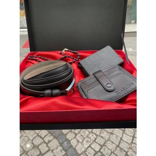 Carlino Black Mechanismed Wallet Belt Badge Holder Rosary Gift Boxed Elegant Set