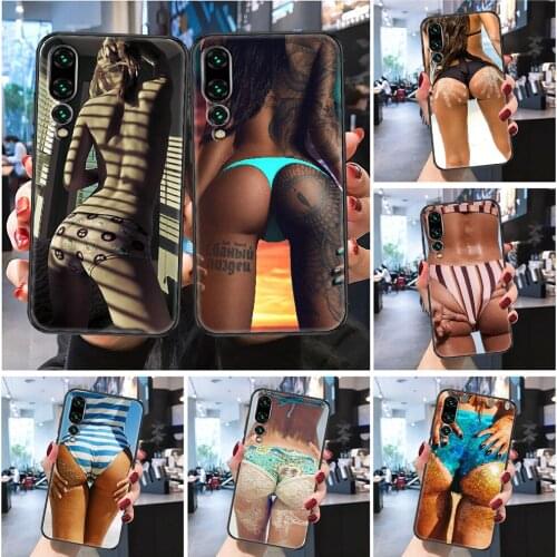 Girl Ass Sexy Tattoo Bikini Phone case For Huawei Honor 6 7 8 9 10 10i 20 A C X Lite Pro Play Frosted black 3D waterproof tpu