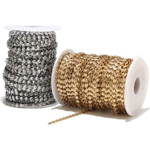 4MM width silver/gold tone Stainless Steel round flower Decorative Chain for jewelry crafts Making